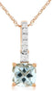 .91CT DIAMOND & AAA AQUAMARINE 14K ROSE GOLD 3D CUSHION & ROUND FLOATING PENDANT