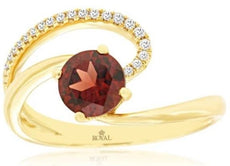 1.10CT DIAMOND & AAA GARNET 14KT YELLOW GOLD DOUBLE SWIRL CRISS CROSS LOVE RING