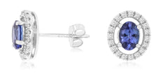 1.24CT DIAMOND & AAA TANZANITE 14K WHITE GOLD 3D OVAL & ROUND HALO STUD EARRINGS
