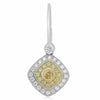 ESTATE 1.56CT WHITE & FANCY YELLOW DIAMOND 18K 2 TONE GOLD HALO HANGING EARRINGS