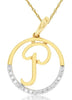 .02CT DIAMOND 14KT YELLOW GOLD 3D ROUND P INITIAL CIRCULAR LOVE FLOATING PENDANT