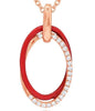 .14CT DIAMOND & RED ENAMEL 14KT ROSE GOLD DOUBLE OVAL LOVE KNOT FLOATING PENDANT