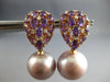 ESTATE LARGE 3.75CT DIAMOND & AMETHYST & PINK SOUTH SEA PEARL 18K ROSE GOLD 3D EARRINGS
