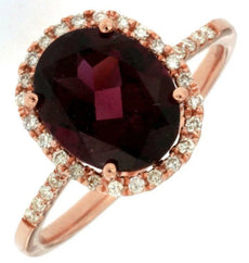 3.21CT DIAMOND & AAA RHODOLITE 14KT ROSE GOLD OVAL & ROUND HALO ENGAGEMENT RING