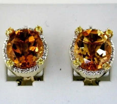 8.42CT DIAMOND AAA YELLOW SAPPHIRE & CITRINE 14K YELLOW GOLD 3D CLIP ON EARRINGS