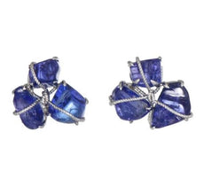 LARGE 27.50CT AAA TANZANITE 18KT WHITE GOLD MULTI SHAPE FLOWER CLIP ON EARRINGS