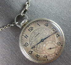 ANTIQUE LARGE ART DECO 14KT YELLOW GOLD ILLINOIS POCKET WATCH WITH CHAIN #27742
