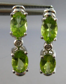 ESTATE 1.30CT DIAMOND & AAA PERIDOT 14KT WHITE GOLD HOOP HANGING EARRINGS #27907