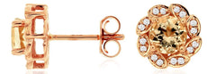 ESTATE 1.12CT DIAMOND & AAA MORAGNITE 14KT ROSE GOLD ROUND FLOWER STUD EARRINGS