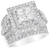 LARGE 4.39CT DIAMOND 18K WHITE GOLD ROUND & PRINCESS ENGAGEMENT WEDDING RING SET