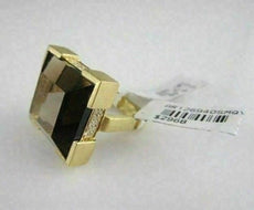 ANTIQUE WIDE 14CTW SMOKY TOPAZ DIAMOND 14K Y GOLD RING