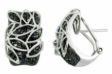 WIDE 2.60CT BLACK DIAMOND 14K WHITE GOLD MULTI LEAF PAVE CLIP ON EARRINGS