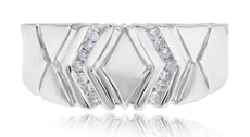 ESTATE .09CT DIAMOND 14KT WHITE GOLD 3D GEOMETRICAL WEDDING ANNIVERSARY RING
