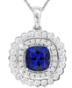 2.19CT DIAMOND & AAA TANZANITE 14KT WHITE GOLD CUSHION FLOWERE FLOATING PENDANT
