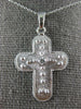 .07CT DIAMOND 14KT WHITE GOLD 3D SOLITAIRE MATTE AND SHINY CROSS PENDANT #27013