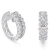 2.16CT DIAMOND 14KT WHITE GOLD 3D ROUND & BAGUETTE 3 ROW HUGGIE HANGING EARRINGS