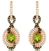 2.72CT WHITE & MOCHA DIAMOND & AAA PERIDOT 14KT ROSE GOLD OVAL HANGING EARRINGS