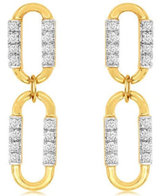 ESTATE .48CT DIAMOND 14K 2 TONE GOLD DOUBLE OVAL PAPERCLIP LINK HANGING EARRINGS