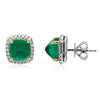 ESTATE 5.85CT DIAMOND & AAA EMERALD 18K 2 TONE GOLD SQUARE CLASSIC STUD EARRINGS