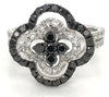 ESTATE 1.50CT WHITE & BLACK DIAMOND 14KT WHITE GOLD 3D CLASSIC FLOWER FUN RING
