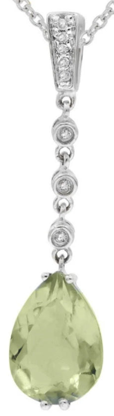 1.64CT DIAMOND & AAA LEMON QUARTZ 14KT WHITE GOLD CLASSIC LOVE FLOATING PENDANT