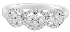 ESTATE .51CT DIAMOND 14KT WHITE GOLD 3D 3 FLOWER HALO LOVE RING