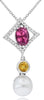 1.32CT DIAMOND & AAA MULTI GEMS & AAA SOUTH SEA PEARL 14KT WHITE GOLD 3D PENDANT