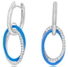 .24CT DIAMOND & BLUE ENAMEL 14KT WHITE GOLD OVAL LOVE KNOT HUGGIE EARRINGS