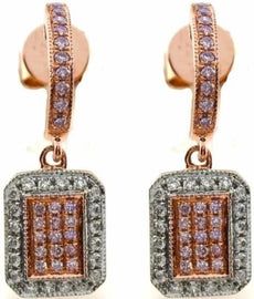 .48CT WHITE & PINK DIAMOND 18K WHITE ROSE GOLD FILIGREE OCTAGON HANGING EARRINGS