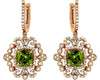 2.80CT DIAMOND AAA PERIDOT 14K ROSE GOLD CUSHION & ROUND FLOWER HANGING EARRINGS