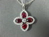 ESTATE 1.08CT DIAMOND & AAA RUBY 18K WHITE GOLD 3D ROUND & OVAL FLOWER PENDANT