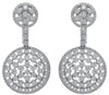 4.0CT DIAMOND 18KT WHITE GOLD 3D ROUND CLUSTER FLOWER CIRCULAR HANGING EARRINGS