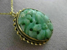 ANTIQUE AAA JADE 14KT YELLOW GOLD 3D HANDCRAFTED OVAL FLOWER FILIGREE PIN BROOCH