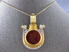 ANTIQUE LARGE DIAMOND & AAA SAPPHIRE 18K 2 TONE GOLD 3D CORNELIAN PENDANT 28157