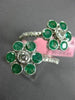ESTATE EXTRA LARGE 2.29CT DIAMOND & AAA EMERALD 18KT WHITE GOLD FLOWER LOVE RING