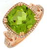 LARGE 4.4CT DIAMOND & AAA PERIDOT 14K ROSE GOLD CUSHION & ROUND SQUARE HALO RING