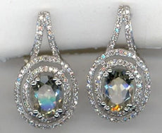 1.92CT DIAMOND & AAA GREEN AMETHYST 14KT WHITE GOLD DOUBLE HALO FLORAL EARRINGS