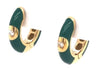 .05CT DIAMOND & GREEN ENAMEL 18KT YELLOW GOLD SOLITAIRE HUGGIE HANGING EARRINGS