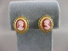 ANTIQUE 14K YELLOW GOLD LADY SHELL CAMEO FILIGREE OMEGA CLIP EARRINGS #20543