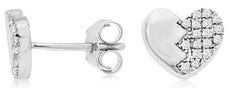 ESTATE .15CT DIAMOND 14KT WHITE GOLD 3D PAVE HEART SHAPE LOVE STUD EARRINGS