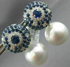 LARGE 5.84CT DIAMOND AAA SAPPHIRE & SOUTH SEA PEARL 18KT WHITE GOLD 3D EARRINGS