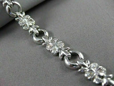 ANTIQUE WIDE .64CT DIAMOND 14KT WHITE GOLD 3D LINK FLORAL LOVE BRACELET #11573