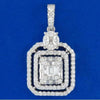 LARGE 1.35CT DIAMOND 18KT WHITE GOLD 3D ROUND & BAGUETTE DOUBLE SQUARE PENDANT