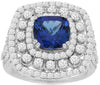 LARGE 4.05CT DIAMOND & AAA TANZANITE 14KT WHITE GOLD CUSHION & ROUND SQUARE RING