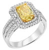 LARGE 1.46CT WHITE & CANARY DIAMOND 18KT 2 TONE GOLD DOUBLE HALO ENGAGEMENT RING