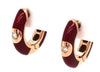 .05CT DIAMOND & RED ENAMEL 18KT ROSE GOLD SOLITAIRE HOOP HUGGIE HANGING EARRINGS