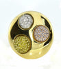 LARGE 1.1CT MULTI COLOR DIAMOND 18K TRI COLOR GOLD PAVE CIRCULAR DOME SHAPE RING