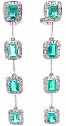 LARGE 4.63CT DIAMOND & AAA EMERALD 18KT WHITE GOLD ROUND & EMERALD CUT EARRINGS