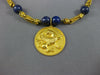 ESTATE LARGE AAA LAPIS 18KT YELLOW GOLD 3D CLASSIC FILIGREE DRAGON FUN NECKLACE