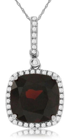4.76CT DIAMOND & AAA GARNET 14K WHITE GOLD CUSHION & ROUND HALO FLOATING PENDANT